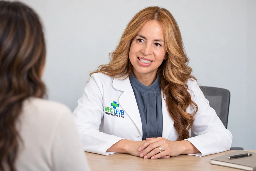 Magdalena Salinas listening during a consultation
