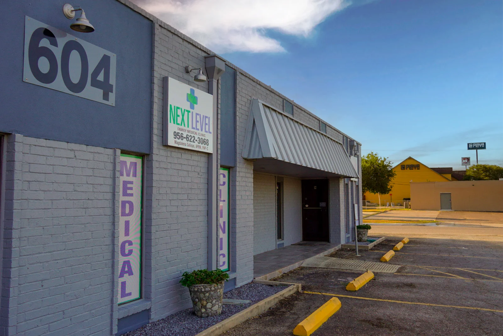 The entrance to Next Level Medical Clinic at 604 S. 77 Sunshine Strip
